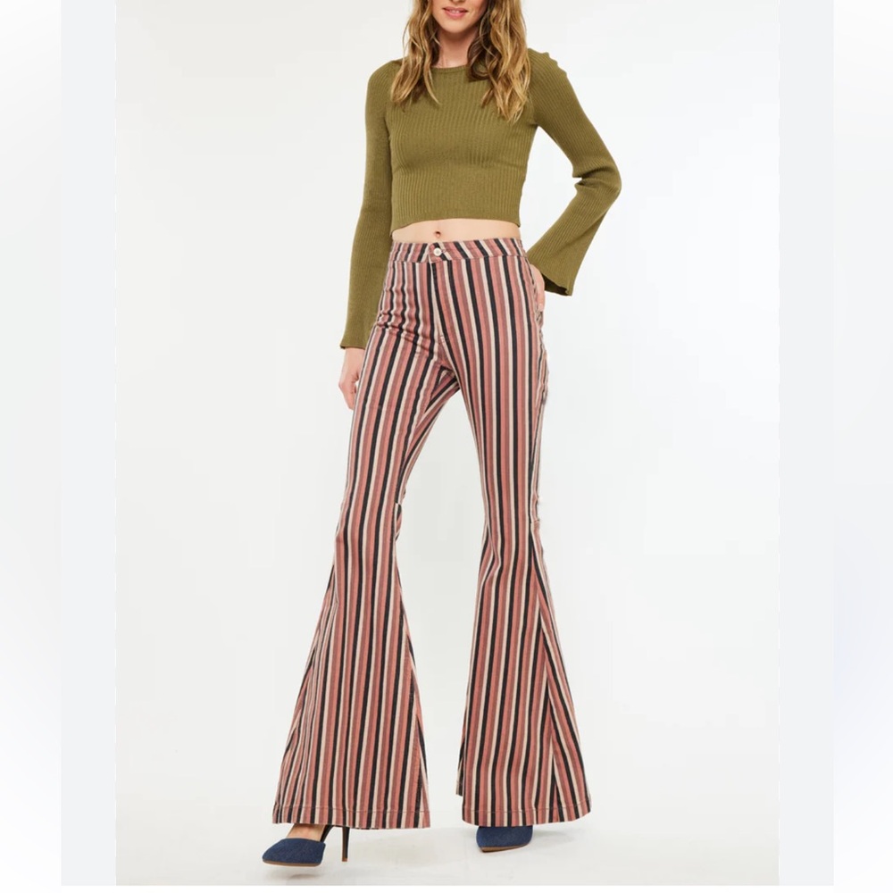 Kan Can Jaqueline Super Flare Striped Western Jeans Size 28
